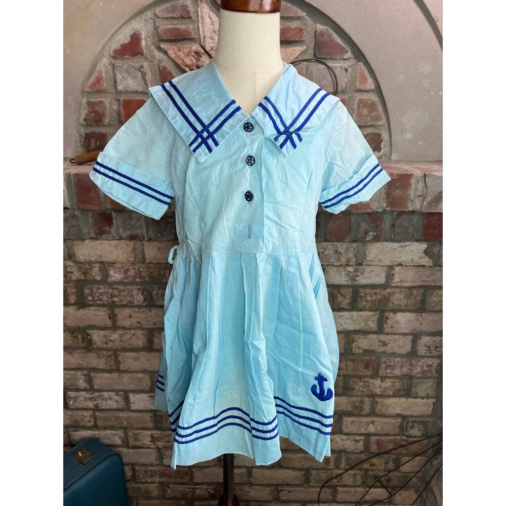girls sailor collar dress vintage nautical blue